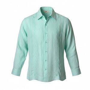 ABITO Button Down Shirt Men’s Guayabera 100% Linen Mint Green Large